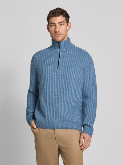 BOSS Orange Bluza z kołnierzem o kroju regular fit z mieszanki wełny model ‘KWINTER’ Szaroniebieski 4