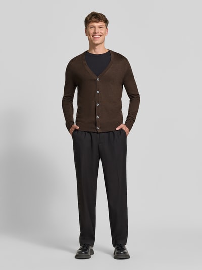 Christian Berg Men Cardigan aus Woll-Mix mit V-Ausschnitt Dunkelbraun Melange 1