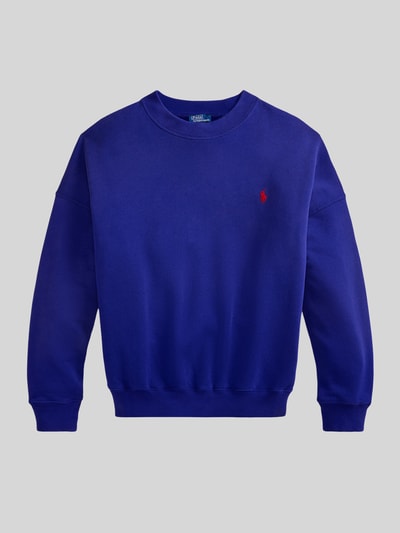 Produktfoto, Regular Fit Sweatshirt aus Baumwoll-Mix van Polo Ralph Lauren in effen blauw met rood logo, crew neck, lange mouw, ribboorden, sweatstof