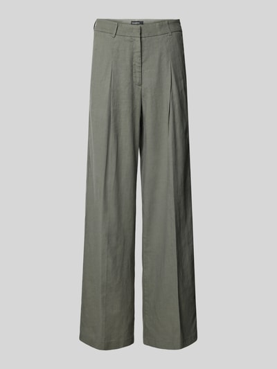 Cambio Wide leg linnen broek met bandplooien, model 'MIRA' Kaki - 2