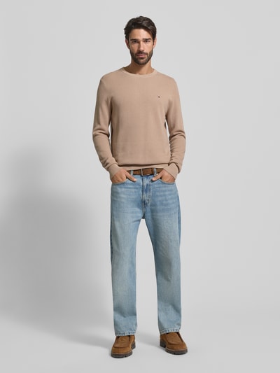 Tommy Hilfiger Regular fit gebreide pullover van zuiver katoen Taupe - 1