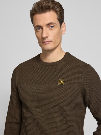 PME Legend Strickpullover mit gerippten Abschlüssen Oliv 3