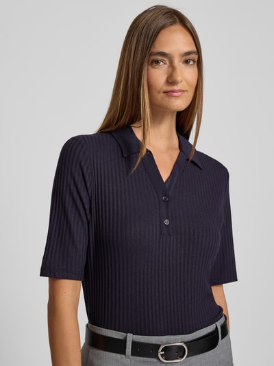 comma Gebreid shirt met platte kraag Donkerblauw - 3