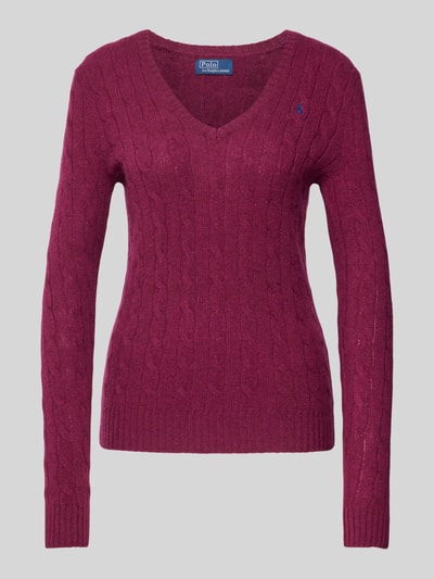 Polo Ralph Lauren Strickpullover aus Wolle-Kaschmir-Mix mit Zopfmuster Pflaume 2