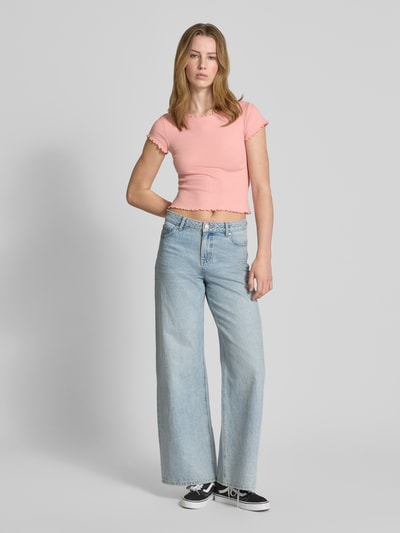 Review T-shirt z falistym dołem Różowy 1