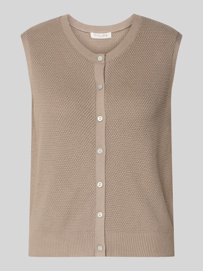 Produktfoto, Weste mit Strukturmuster von Christian Berg Woman aus Reine Baumwolle im Regular-Fit mit Rundhalsausschnitt, Knopfleiste, Rückenlänge 50 cm bei Größe S, beige Farbtöne, feine Oberflächenstruktur