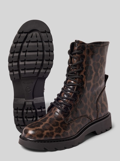 Tamaris Schnürstiefel mit Allover-Muster Dunkelbraun 4