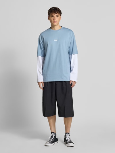 Hugo Blue T-shirt met labelprint, model 'Nalono' Rookblauw - 1