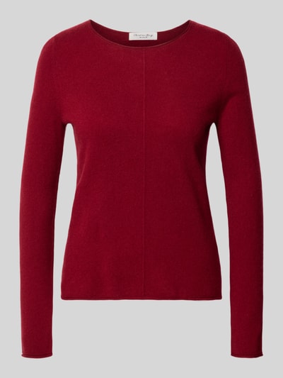 Produktfoto, Regular Fit Strickpullover aus reinem Kaschmir von Christian Berg Woman, Rundhalsausschnitt, Ziernaht, einfarbiges Rot, feine Strickstruktur
