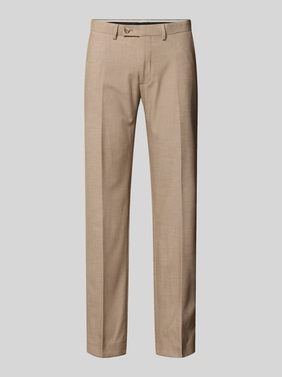 Produktfoto, Anzughose mit Bügelfalten und Gesäßtaschen von Christian Berg Men in Beige, Regular-Fit, fein strukturiert, Eingrifftaschen, Bundweite 39 cm, Innenbeinlänge 75 cm, Größe 50, Herren