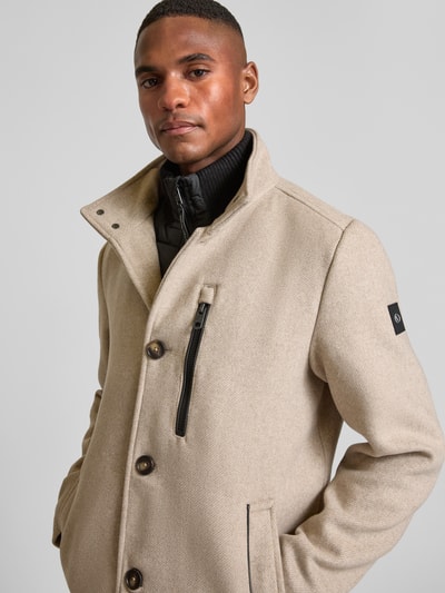 Tom Tailor Regular Fit Wollmantel mit 2-in-1-Eigenschaft und Logo-Patch Taupe 3