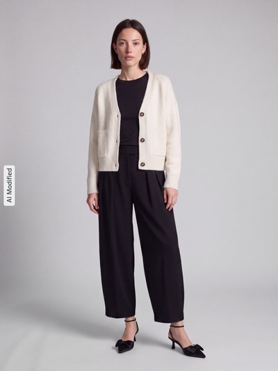 VERO MODA Oversized Strickjacke mit Woll-Anteil Modell 'BOOM'  Ecru 1