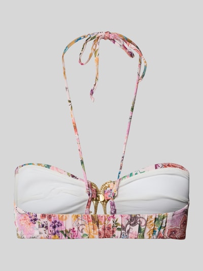 Produktfoto, Bikini-Oberteil mit abnehmbaren Trägern Modell 'PRETTY BOHO' von WATERCULT, mieszanka materiałów z dodatkiem streczu, dopasowany krój, odpinane ramiączka, piankowa miseczka, podszewka na biuście, wzór kwiatowy w pastelowych kolorach, gładka tekstura