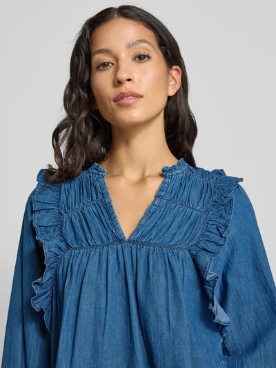 Neo Noir Regular Fit Jeansbluse mit Rüschen Modell 'Janis' Blau 3