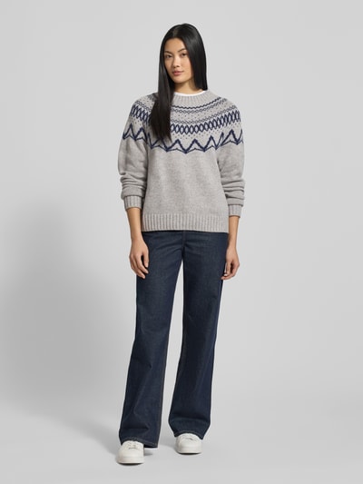 Fynch-Hatton Regular fit pullover van zuivere wol in gebreide look Lichtgrijs gemêleerd - 1