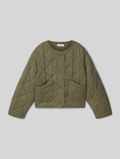 Produktfoto, Regular Fit Jacke aus reinem Lyocell Modell 'Paris' von Mango in Olivgrün, aufgesetzte Taschen, sichtbare Knopfleiste, Kinderjacke