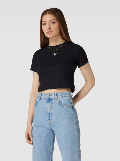 Calvin Klein Jeans T-Shirt in Feinripp-Optik Modell 'BADGE' Black 4