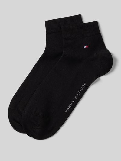 Productfoto, zwarte Sneaker-Sokken uit katoenmix in 2-pack, geribde rand, labeldetail, 2ER QUARTER van Tommy Hilfiger.