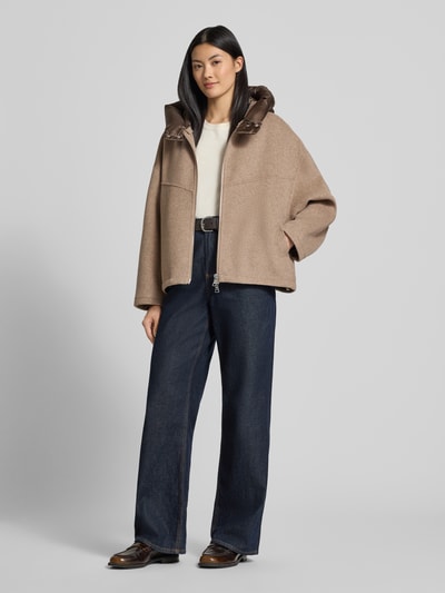 Blonde No. 8 Doubleface Wolljacke mit abnehmbarer Steppkapuze  Taupe 1