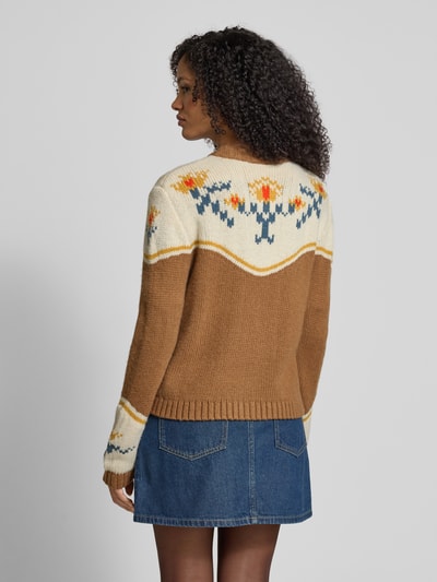 Jake*s Casual Gebreid jack in all-over look met ronde hals Middenbruin - 5