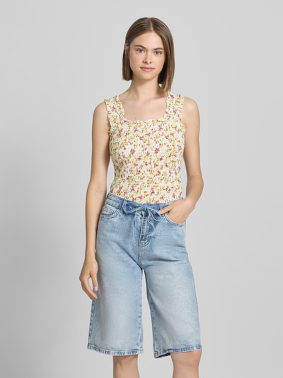 Pieces Top o kroju slim fit z wzorem na całej powierzchni model ‘TAYLIN’ Żółty 4