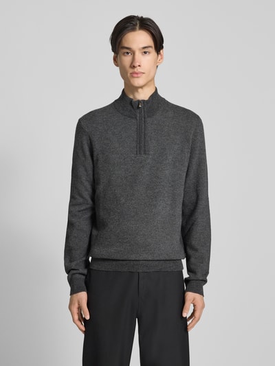 BOSS Bluza z kołnierzem o kroju regular fit z mieszanki żywej wełny i bawełny model ‘HETTORE’ Czarny 4