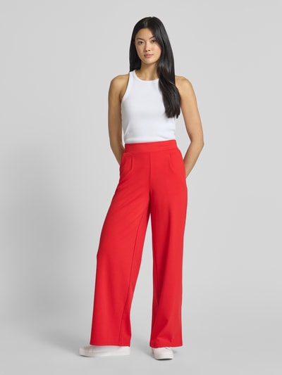 ICHI Wide leg stoffen broek met bandplooien, model 'KATE Long' Rood - 1