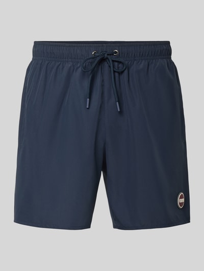 Produktfoto, Badehose mit elastischem Bund Modell 'Solid' von Colmar Originals in Dunkelblau, Gerade Passform, Tunnelzug, Label-Detail