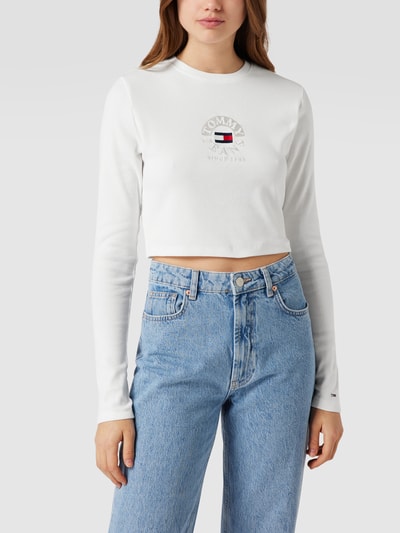 Tommy Jeans Cropped Longsleeve mit Label-Stitching Offwhite 4