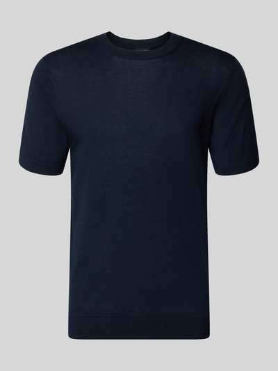 Produktfoto, Strickshirt mit Rundhalsausschnitt und 1/2-Arm von OLYMP Level Five aus dunkelblauem Baumwoll-Lyocell-Mix, Regular-Fit, Rückenlänge 67 cm bei Größe M