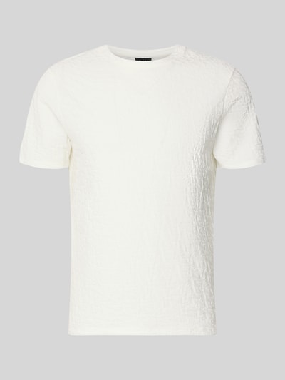Produktfoto, T-Shirt mit Logo-Muster und Rundhalsausschnitt von ARMANI EXCHANGE, biała bawełna, krój slim fit, wzór z logo, okrągły dekolt, długość tyłu w rozmiarze M: 67 cm