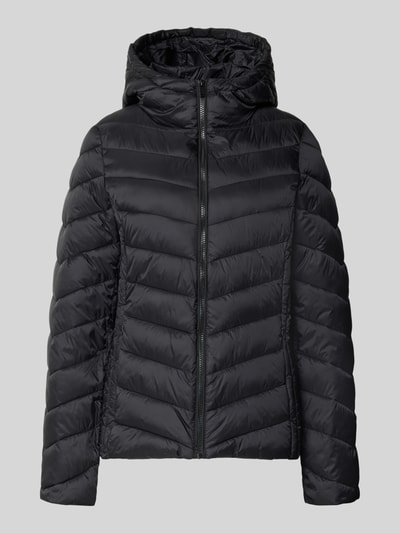 Produktfoto, schwarze Regular Fit Puffer Jacket mit Reißverschlusstaschen von Jake*s Casual, Stepp-Optik, Kapuze, unifarben, langarm