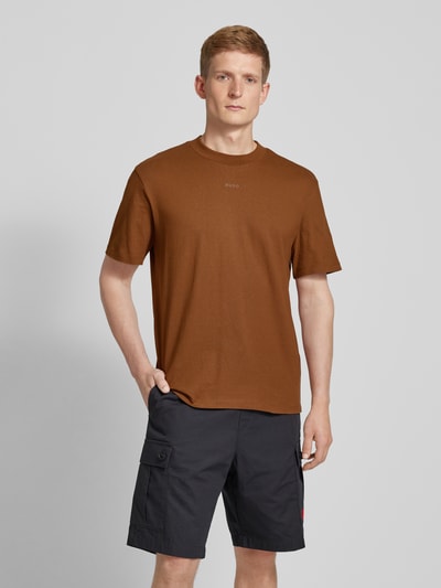 HUGO T-Shirt mit Label-Print Modell 'Dapolino' Mittelbraun 4