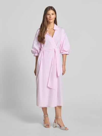 Rich & Royal Overhemdjurk met platte kraag en strikceintuur Felroze - 4