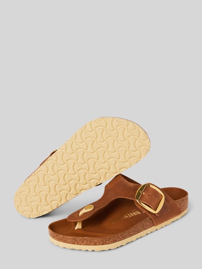 Birkenstock Teenslippers van leer, model 'Gizeh' Cognac - 4