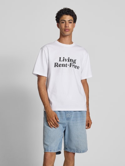 REVIEW T-Shirt mit geripptem Rundhalsausschnitt Weiss 4