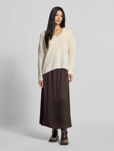 MOS MOSH Sweter z dzianiny z mieszanka wełny z dekolt w serek model 'THORA' Beżowy 1