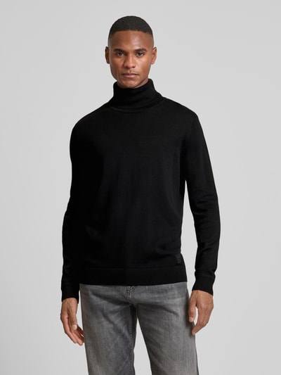 Tom Tailor Regular Fit Rollkragenpullover aus reiner Baumwolle mit Logo-Stitching Black 4