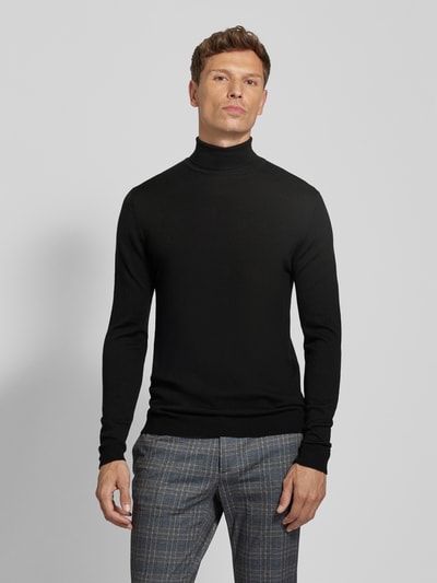 Matinique Rollkragenpullover aus Wolle mit Label-Detail Modell 'parcusman' Black 4