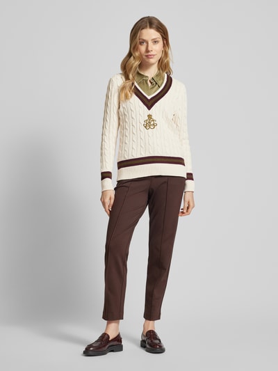 Lauren Ralph Lauren Gebreide pullover met V-hals, model 'MEREN' Offwhite gemêleerd - 1