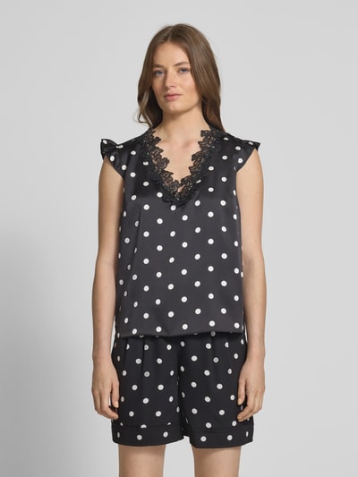 Marc Cain Blousetop met V-hals en kant Zwart - 4