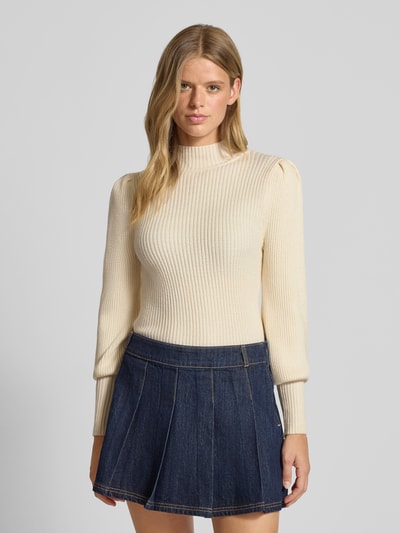 Only Sweter z dzianiny o kroju regular fit z mieszanki wiskozy model ‘KATIA’ Złamany biały melanż 4