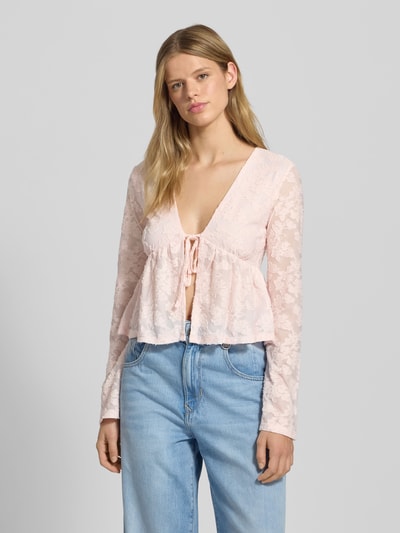 Gina Tricot Langarmbluse mit Schnürverschluss Rosa 4