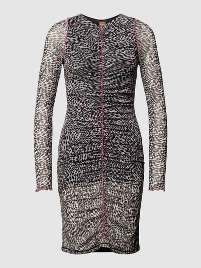 BOSS Orange Knielange jurk met all-over motief, model 'Eken' Zwart - 2