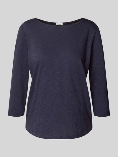 Produktfoto, Regular Fit 3/4-Shirt aus reiner Baumwolle von s.Oliver RED LABEL, meliertes Dunkelblau, Flammgarn-Struktur, U-Boot-Ausschnitt