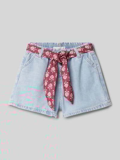 Mango Regular Fit Jeansshorts mit Bindegürtel Modell 'gala' Hellblau 1