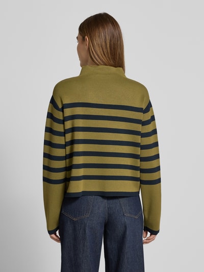 Jake*s Collection Strickpullover mit geripptem Stehkragen Oliv 5
