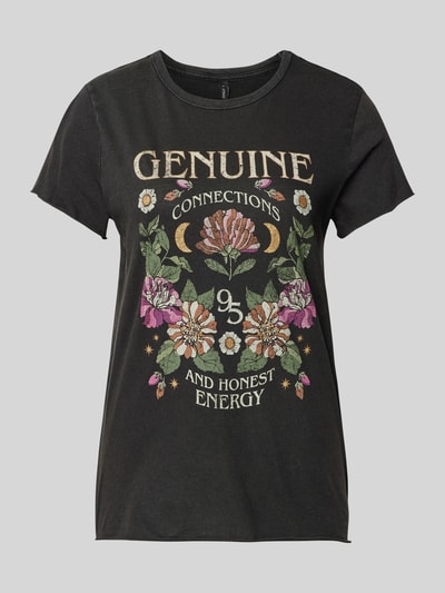 Only T-shirt met motief- en statementprint, model 'LUCY' Zwart - 2