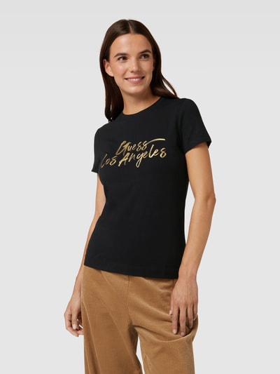 Guess T-shirt z nadrukiem z logo model ‘GOLD’ Czarny 4