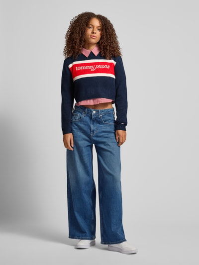 Tommy Jeans Sweter krótki z dzianiny z dodatkiem wełny model ‘SCRIPT’ Granatowy 1